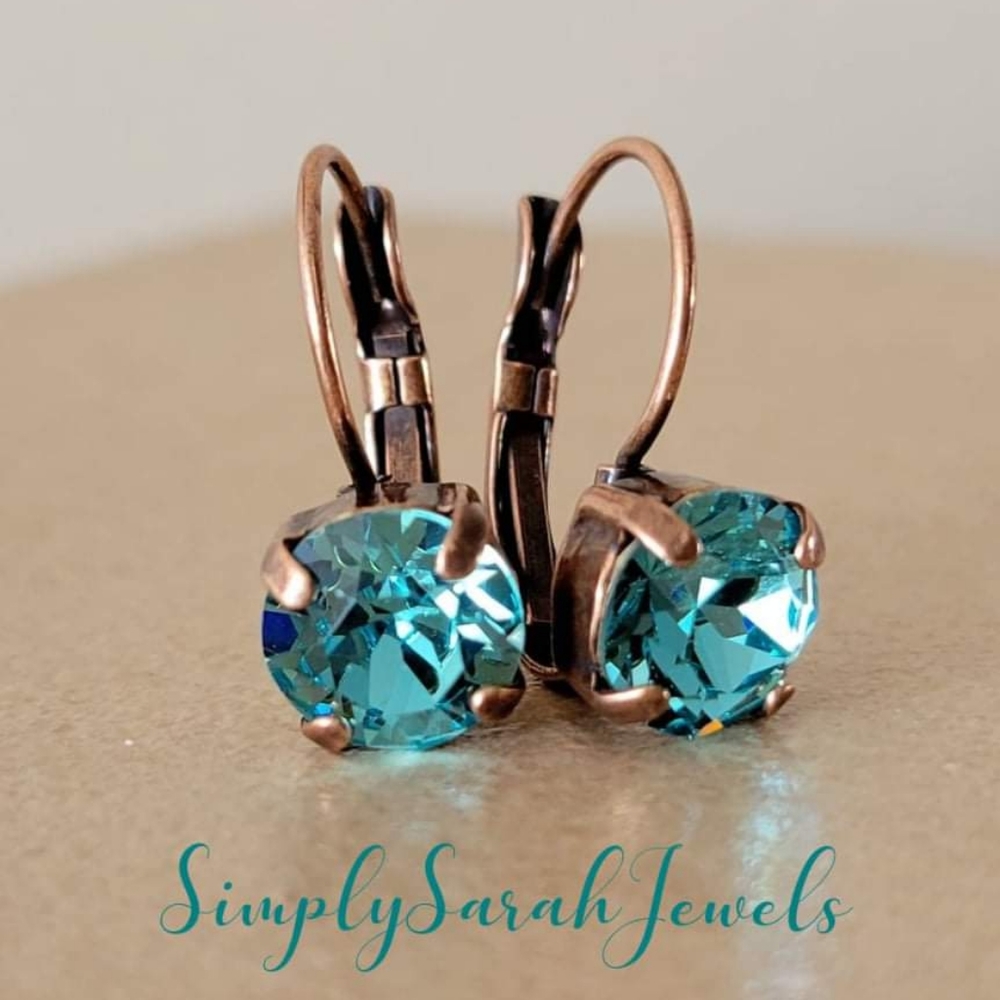 Austrian Crystal Earrings in Antique Copper